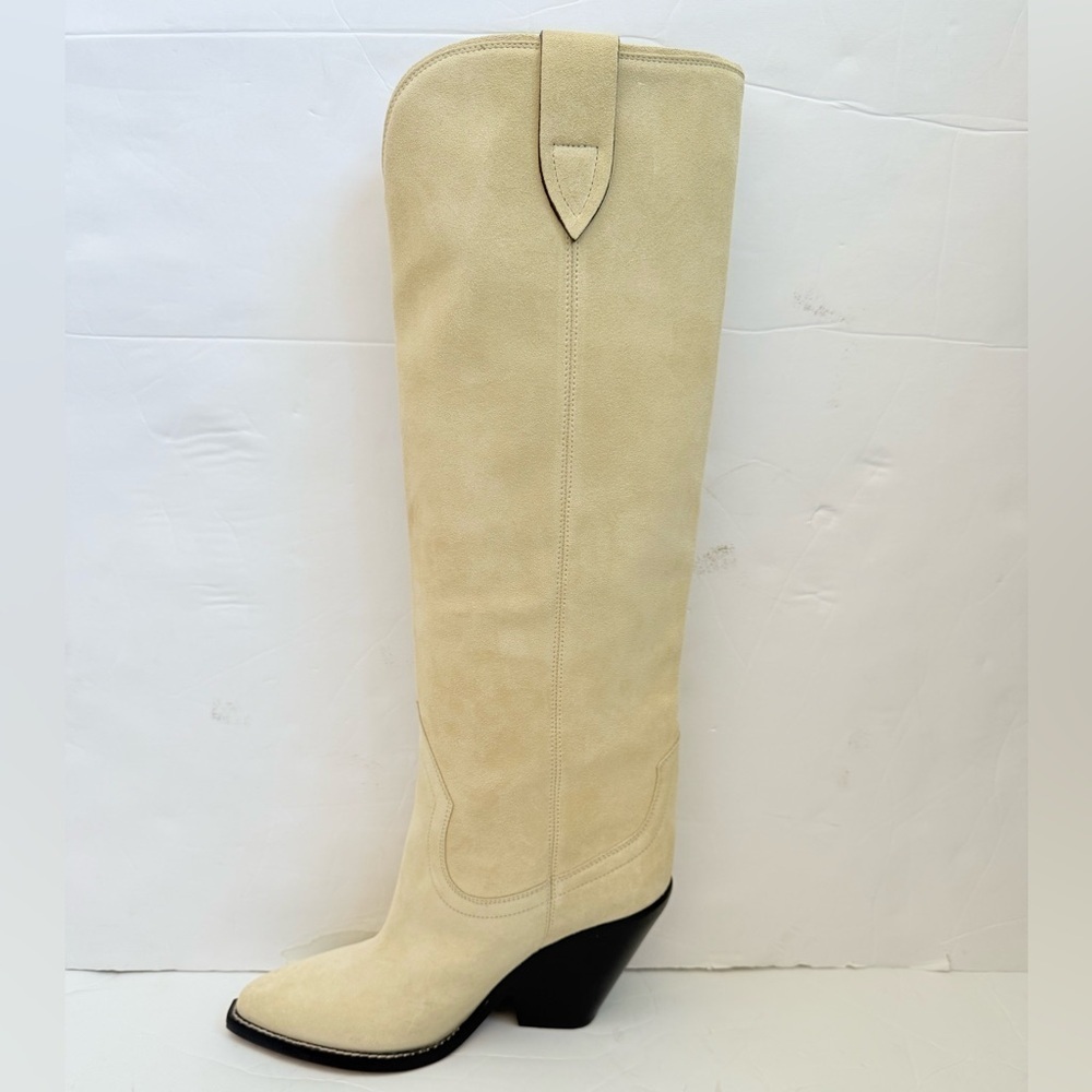Isabel Marant Ecru/ Cream Suede Leather Lomero Cowboy Knee high boots EU 38 - Picture 5 of 13